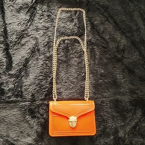 Orange small purse with gold chain